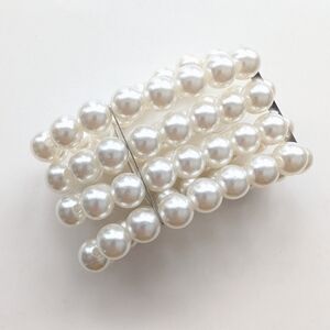 Trendy Multi Strand White Faux Pearl Classic Evening Event Stretch Bracelet